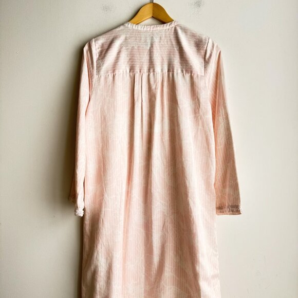 Oscar De la Renta Pink White Nightgown Long Sleeve M - Picture 10 of 11